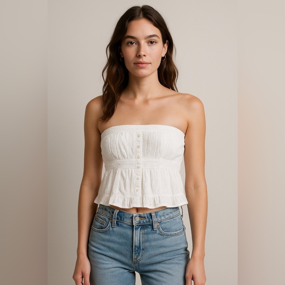 American Eagle White Crochet Peplum Crop Top M Coquette Cottagecore Lace preppy